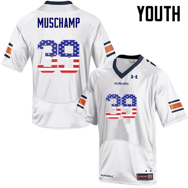 Youth #39 Robert Muschamp Auburn Tigers USA Flag Fashion College Football Jerseys-White - Click Image to Close
